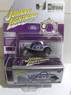 Johnny Lightning Purple Crower Cams 1934 Ford Coupe with Bonus Storage Tin - Image 1 of 3