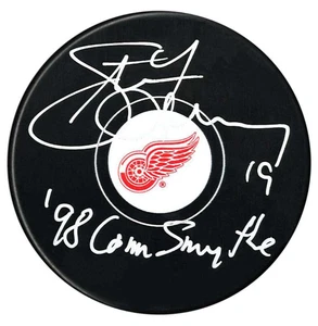 Steve Yzerman Autographed Detroit Red Wings Conn Smythe Inscribed Puck - Picture 1 of 1