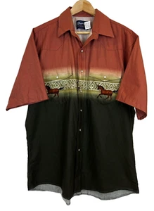 Vintage Wrangler Western Pearl Snap Men's Size L Horse All Over Print S/S - Picture 1 of 4