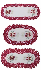 Stickerei, Tischdecke, Tischläufer, Weihnachten Kerzen Weiß Rot - Bild 1 von 4