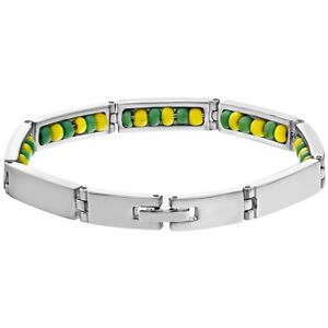 Stainless Steel Link Green & Yellow Beads Santeria Orula Babalawo Bracelet