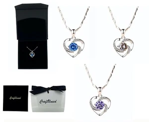 Craftuneed women 925 sterling silver necklace zircon heart pendant necklace gift - Picture 1 of 19