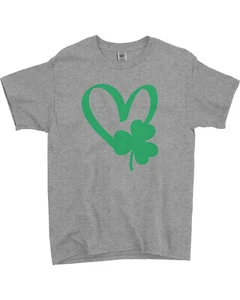 St Patricks Day Shamrock Heart Youth T-Shirt Irish Pride Clover - Picture 1 of 9