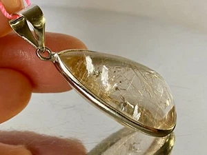 36mm 14.17g "Venus Hair"~ Golden RUTILATED QUARTZ Sterling Silver Pendant N1393 - Picture 1 of 12