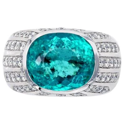 Juego de turmalina grande de plata 925 y circonita cúbica "tipo Paraiba" de 15,18 quilates perfectamente anillo  Foto 1 de 4