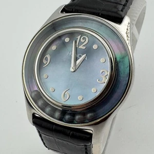VTG Honora Quartz Watch Unisex Silver Blue Back Set Leather Analog New Battery - Picture 1 of 6
