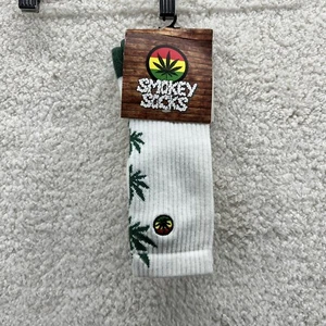 Smokey Socks Weed Leaf Marijuana White Crew Socks - Picture 1 of 3