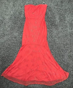 Vintage Jessica McClintock Abschlussballkleid 7 rot trägerlos hinten Reißverschluss hoch niedrig Fackel - Bild 1 von 15