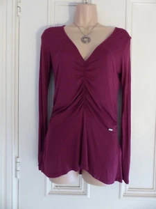 Guess UK4 (stretchy-would fit size 6-small 8) dark red/plum viscose ruched top - Picture 1 of 15