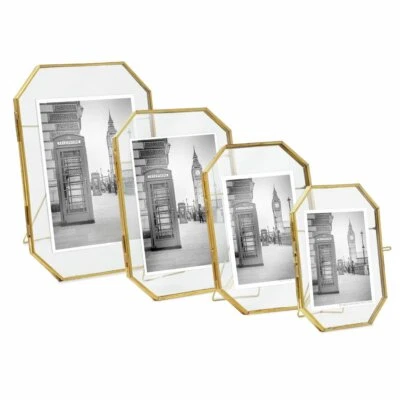 Marco flotante de metal Isaac Jacobs estilo vintage octágono latón y vidrio Foto 1 de 4