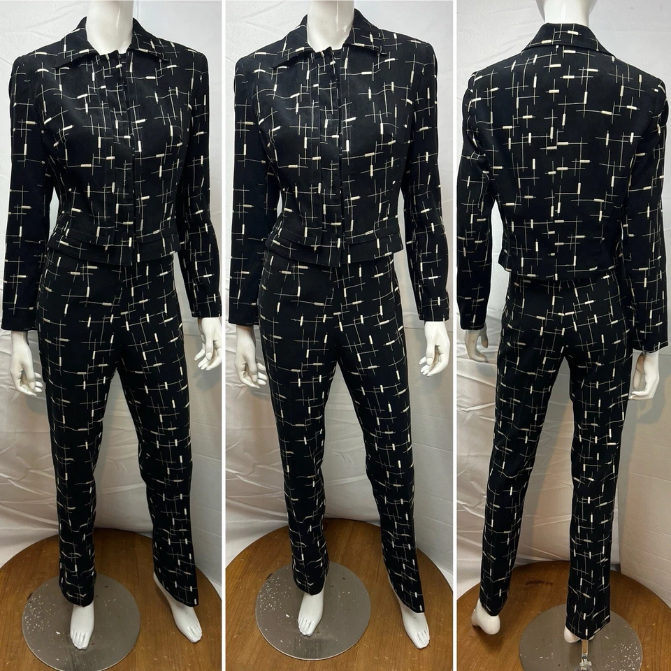 Alberto Makali Vintage 10 Blazer 8 Pants Black White Embroidered Pant Suit - Image 1 of 4
