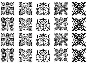 Ornate Squares 20 pcs 1.15 Inch Black Fused Glass Decals - Picture 1 of 1