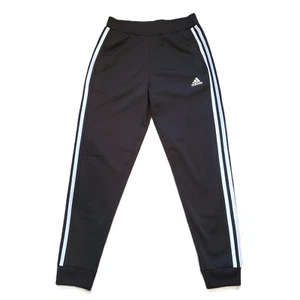 Adidas Girl’s Black Three Stripe Joggers Track Pants Sz 10/12 Athleisure Workout - Picture 1 of 8