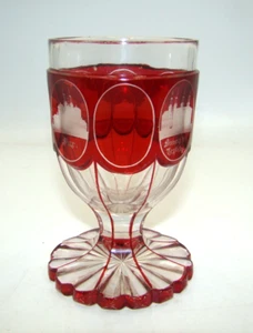 Antique Bohemian Glass Ruby Cut To Clear Grand Tour Souvenir Goblet - Picture 1 of 4
