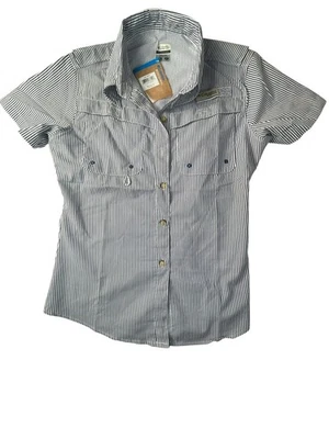 Camisa Columbia PFG Bonehead SS Mujer Pequeña Manga Corta Azul Marino/Blanco Rayas Nueva con Etiquetas Foto 1 de 4
