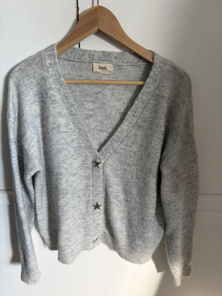 Hush Grey Alpaca Wool Mix Soft Knit long  sleeve Jumper Cardigan Stars UK Size M - Image 1 of 4