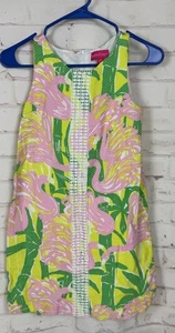 Lilly Pulitzer Girls Flamingo Dress Green, Yellow, Pink Large(10-12) - Picture 1 of 6