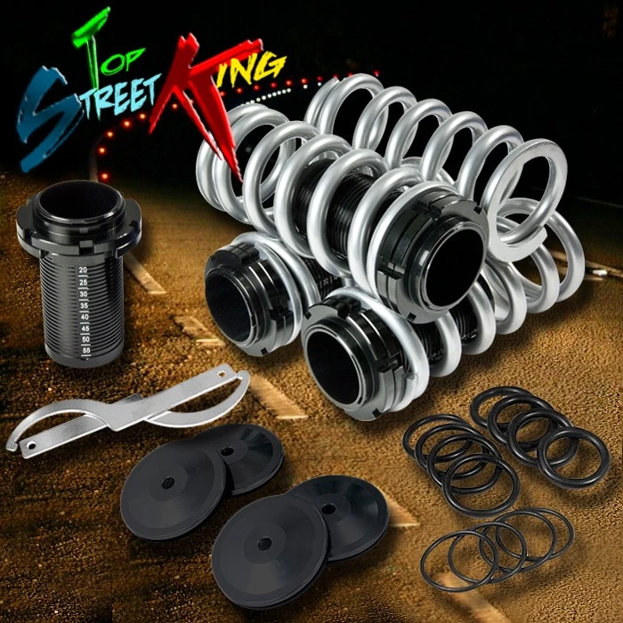 PARA 88-00 CIVIC/CRX DB/DC COILOVER DELANTERO+TRASERO 0-3" RESORTE REDUCTOR NEGRO/PLATEADO Foto 1 de 1