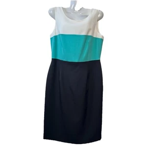 Jasper White Teal Black Colorblock Sheath Dress Women’s 4 2 Small Spots See Phot - Picture 1 of 14