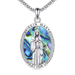 Virgin Mary Necklace for Women 925 Sterling Silver Abalone Shell Mary Pendant... - Picture 1 of 7