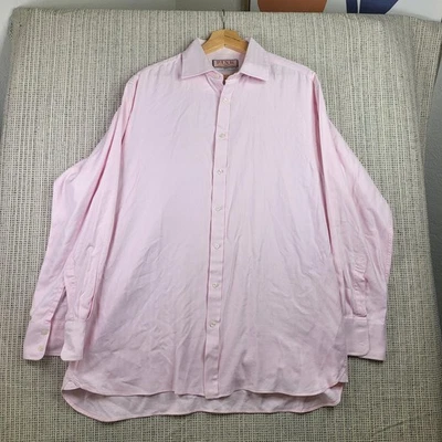 Thomas Pink Shirt Mens Large 17 Herringbone Button Up Dress Classic Made in UK - Image 1 of 4