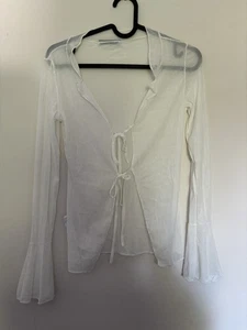 Beautiful Mesh Tie Front Bolero Cardigan Size XS Shein Cover Beach Shrug Shawl - Picture 1 of 9