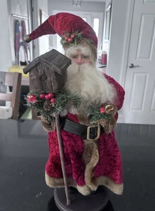 Vintage Santa Claus 18” Red Velvet Birdhouse Figurine Christmas Decor - Picture 1 of 10
