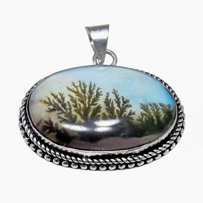 Dendritic Agate Gemstone 925 Sterling Silver Jewelry Vintage Pendant Size-1.80 - Image 1 of 4