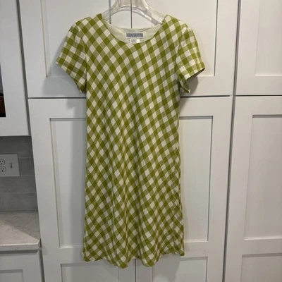 Vestido vintage Jessica Howard mezcla de lino verde guinga manga corta talla 12 Foto 1 de 4