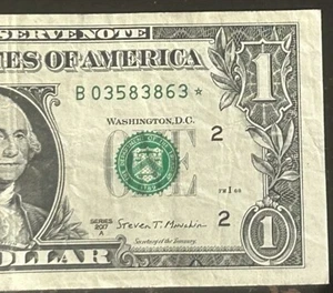 (SELTENER STERNSCHEIN!) 1 $ 640K Print Star Note Seriennummer B03583863 * Serie 2017A - Bild 1 von 4