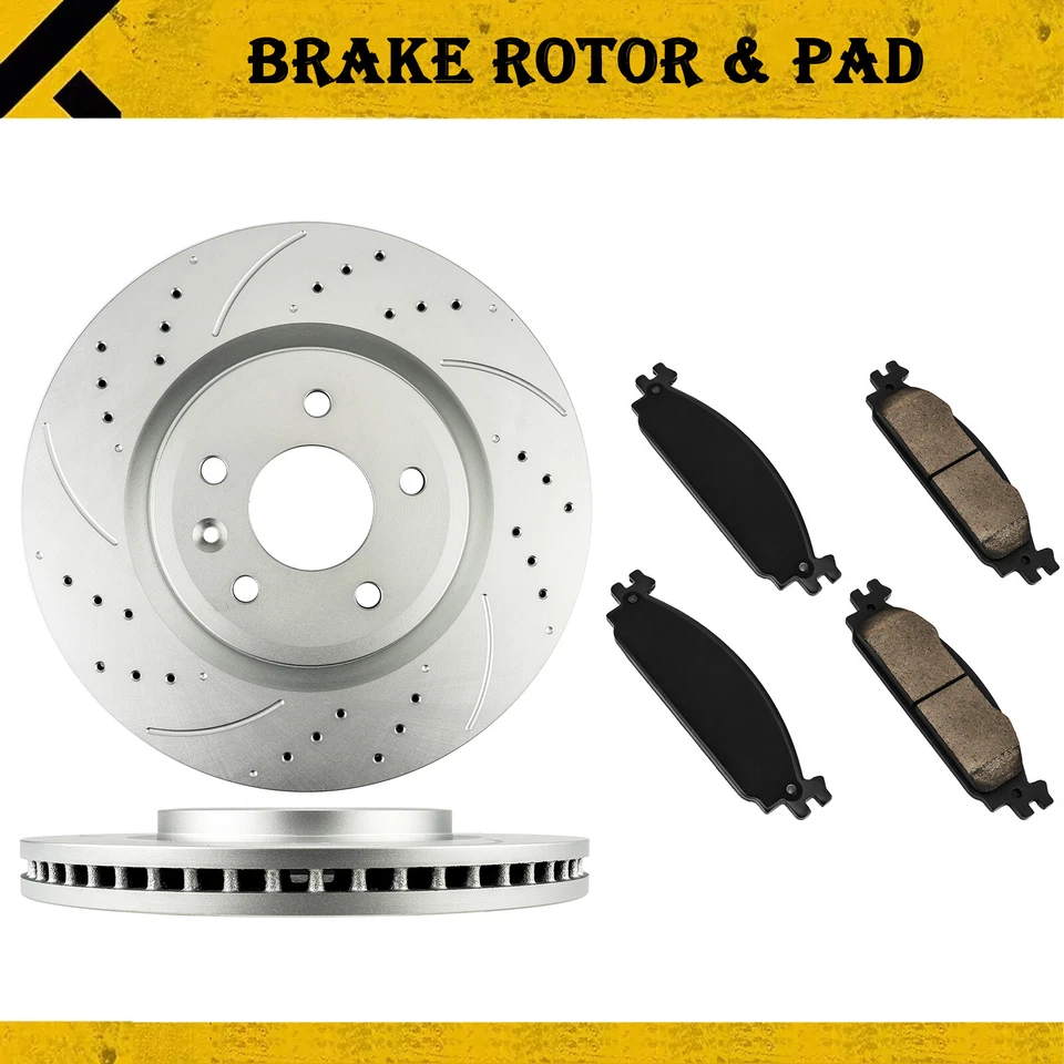 Drilled Rotors Ceramic Brake Pads Front For 2011 12-2014 Ford Explorer 2.0/3.5L - Image 1 of 4