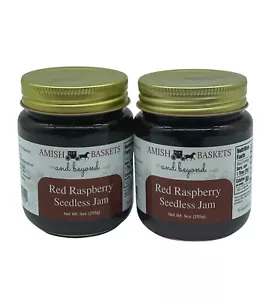 Amish Red Raspberry Seedless Jam Non GMO Vegan All Natural - 9 oz - 2 Jars - Picture 1 of 6