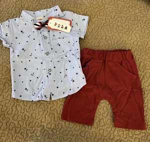 NEW TAGS PatPat Baby Boy Preppy Button Down Bow Tie 4th Of July Outfit 6-12 Mos - Picture 1 of 3