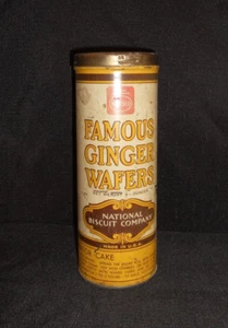 VINTAGE NABISCO NATIONAL BISCUIT COMPANY FAMOUS GINGER WAFERS 9 oz TIN~RECIPE - Picture 1 of 6