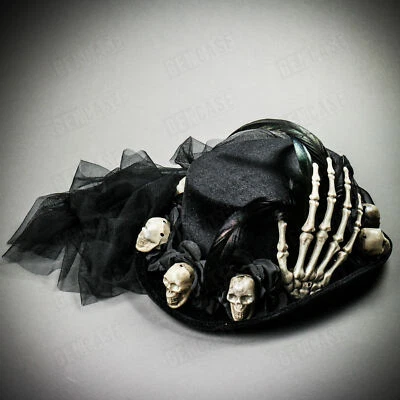 Black Rose Halloween Skull Head Feather w/ Lace Cape Costume Low Top Hat Women - Image 1 of 4