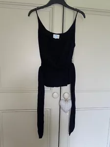 Vintage 90s WALLIS Black Tie Top Size 10 Strappy Club Wrap Y2K Tshirt Tunic - Picture 1 of 7