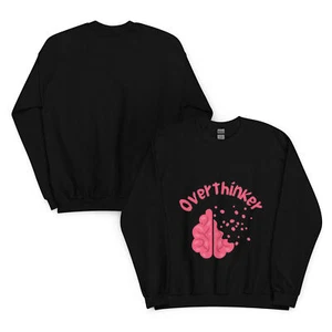 Overthinker Women's Crewneck Pink Graphic Sweatshirt - Regular and Plus Size - Picture 1 of 25
