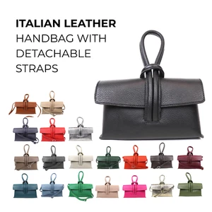 Italian Leather Handbag with Detachable Straps Handmade Leather Versatile Clutch - Picture 1 of 189