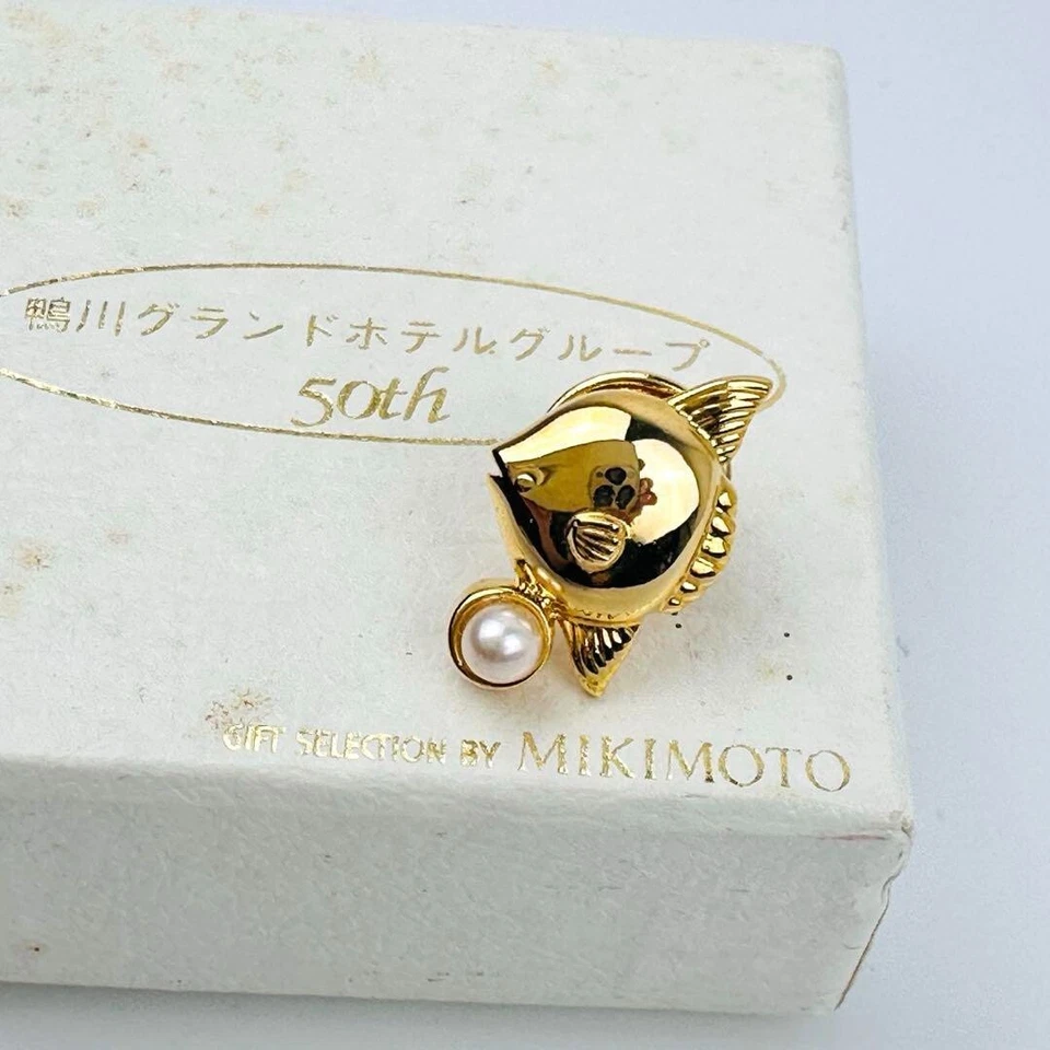 Mikimoto Fish-Shaped Brooch With Pearl Accessory Gold Sunfish From Japan - Image 1 of 4