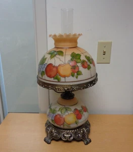 Beautiful Antique Hand Painted Hurricane Lamp with fruit - Picture 1 of 4