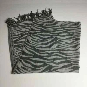 Zebra Silver Gray Fringe Scarf Wrap - Picture 1 of 1