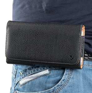 iPhone XS MAX (6.5" x 3.5") - Black Horizontal Leather Pouch Belt Clip Loop Case - Picture 1 of 6
