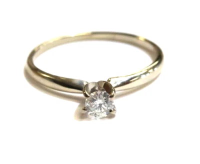 14k white gold .22ct round diamond solitaire Natural Engagement ring I2 J Estate - Image 1 of 4