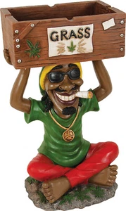 18" Rasta Jamaikaner Mann hält offen Aufbewahrungsbox Polyresin Aschenbecher Dekoration - Bild 1 von 2
