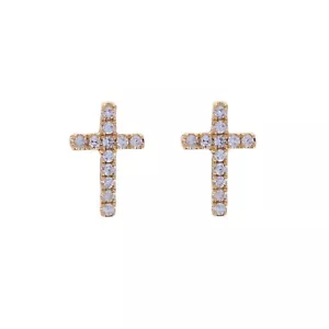 Borchie Croce Diamante, Oro Giallo/Bianco 14kt, Preziosi Gioielli, Orecchini Diamanti - Foto 1 di 8