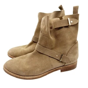 Joie Hoxton Tan Suede Strap Buckle Detail Ankle Booties 37.5 Round Toe Western - Picture 1 of 10