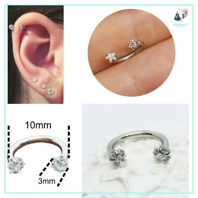 Piercing orecchino in acciaio cerchietto ferro di cavallo stellina brillantino - Immagine 1 di 4