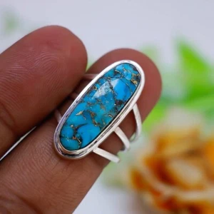 Grand Blue Copper Turquoise Gemstone 925 Sterling Silver Ring All Size - Picture 1 of 6