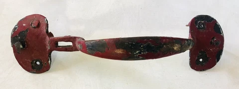 Antique Metal Door Handle Chippy Red Paint Patina Old Nails Barn Find Distressed Cover