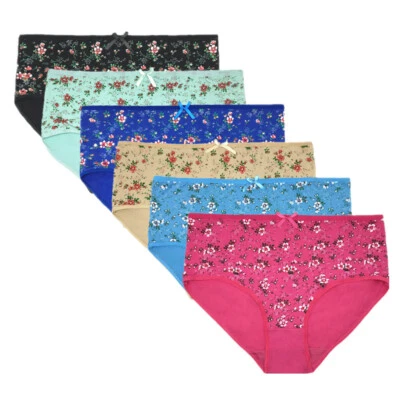 3 Or 6 Pcs Lot Women Cotton Underwear Sexy High Cut Floral Full Briiefs Panties - Image 1 of 4